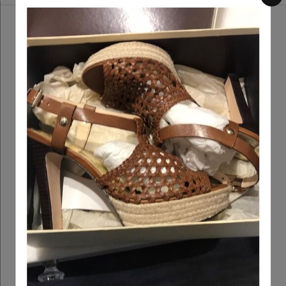 Coach zany woven calf vachetta espadrille stacked stilletto heels shoes Sz 10 - Picture 3 of 7